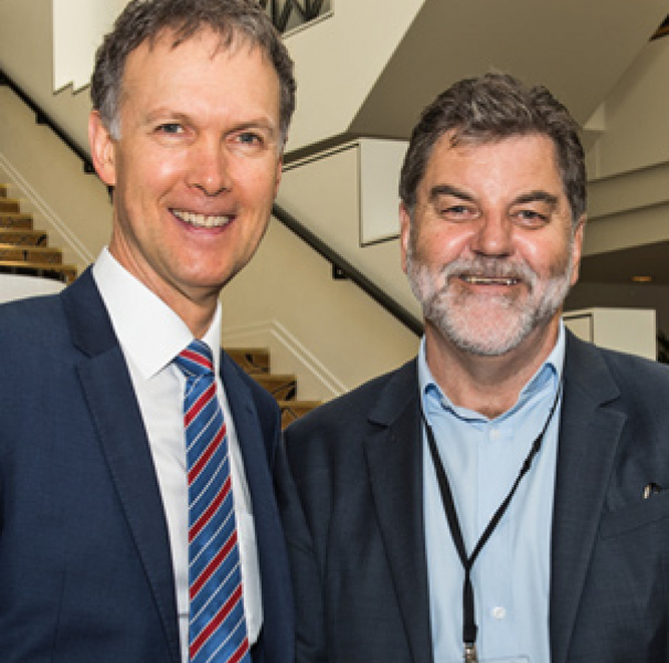 National Rural Health Commissioner Professor Paul Worley and NRHA CEO Mark Diamond during the 6th Rural and Remote Health Symposium, April 2018