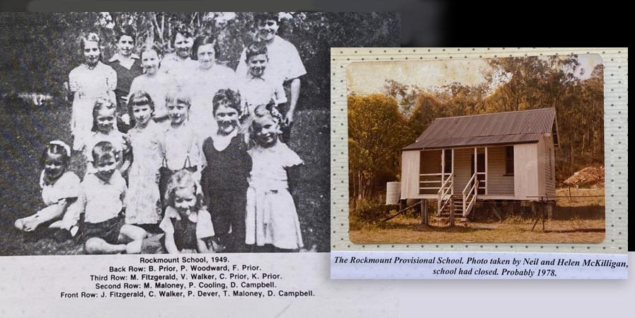Caption (included in photo) - Rockmount Provisional School. Photo by N&H Mckilligan. School closed ~1978. Photograph 2 Caption - Rockmount School 1949 -Margaret -standing on left
