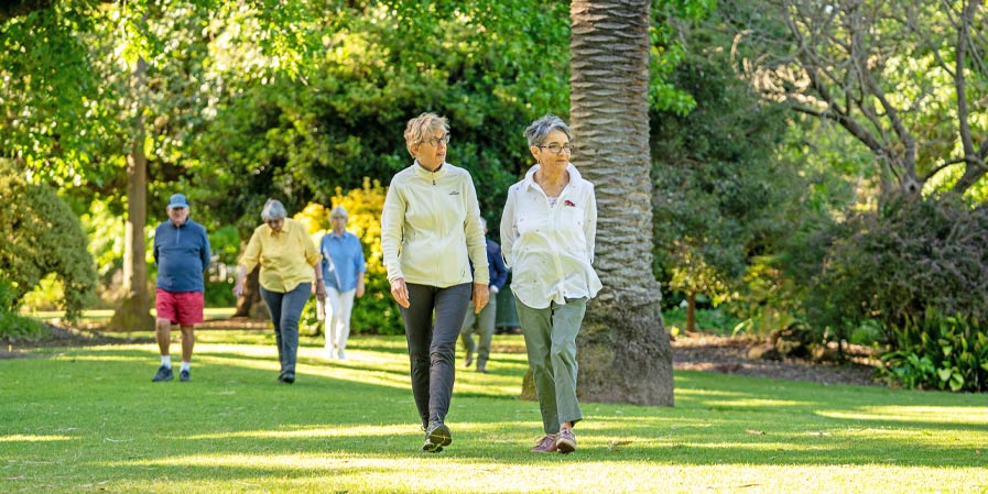 Seniors walking in a park