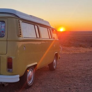 Kombi van at sunset