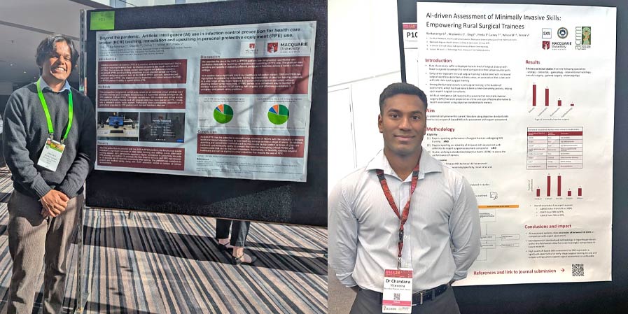 Left: Denuka Kankanamge standing with poster, Right: Chandana Wijeweera with poster.