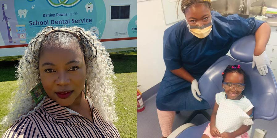 Left: 1 Kesa with the dental van. Right: 2 Kesa with a patient in the school dental van