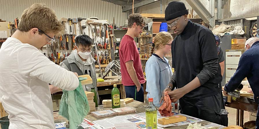 Students at a craft workshop