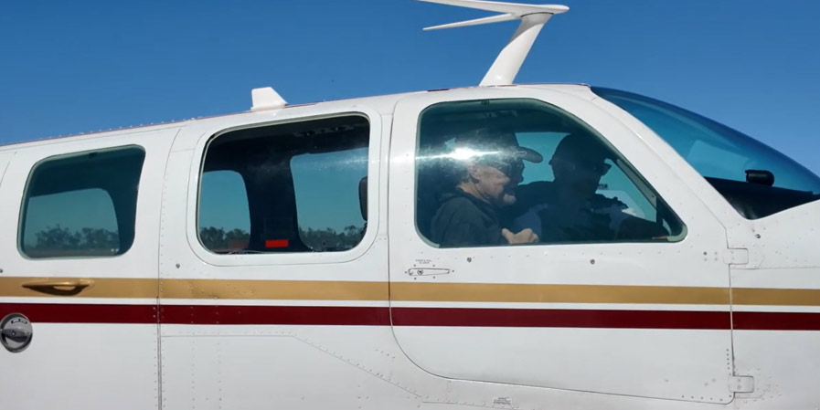 Laurie Dickson aboard a mission with Angel Flight pilot David Burston