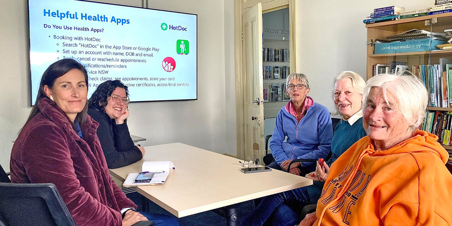 The workshop at Nundle, featuring HealthWISE Executive Manager of Strategy Louise Ingall, workshop facilitator Amy Smith and workshop participants. 